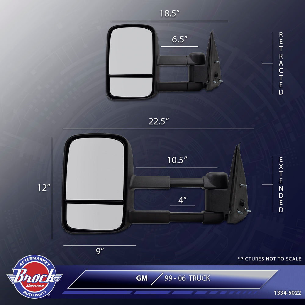 Brock Replacement Driver and Passenger Set Manual Telescopic Tow Mirrors Performance Upgrade Compatible with 1999-2007 Silverado Sierra Pickup Truck