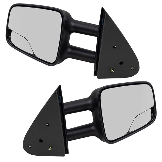 Brock Replacement Driver and Passenger Set Manual Telescopic Tow Mirrors with Spotter Glass Compatible with 1999-2007 Silverado Sierra Pickup Truck