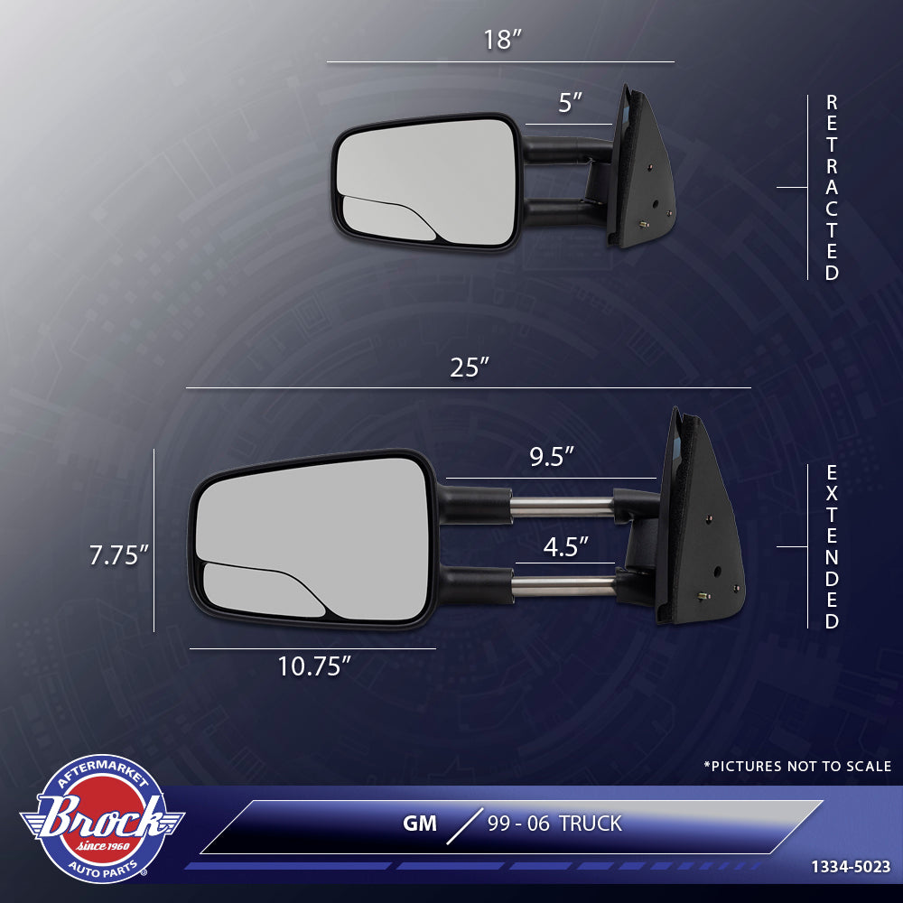 Brock Replacement Driver and Passenger Set Manual Telescopic Tow Mirrors with Spotter Glass Compatible with 1999-2007 Silverado Sierra Pickup Truck