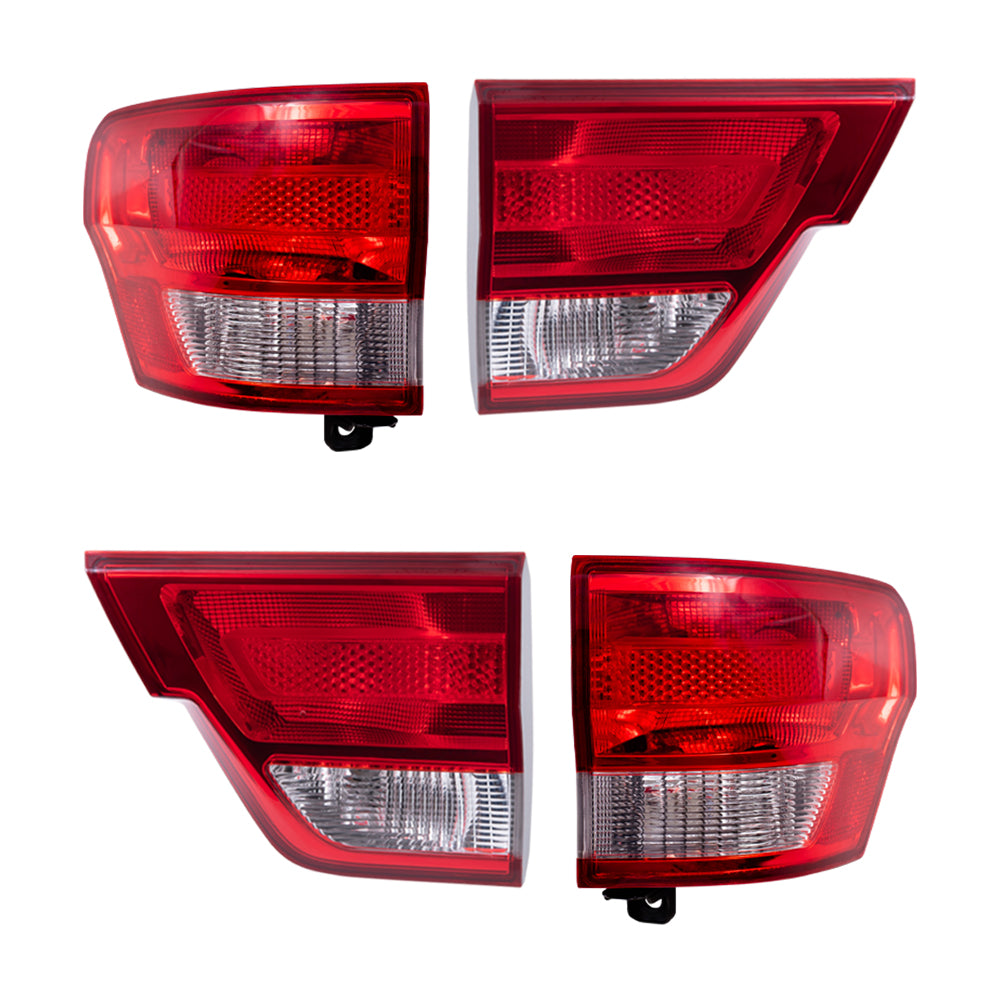 Brock Replacement Driver Left Passenger Right Combination Tail Light Assembly Body And Liftgate Mounted 4 Piece Set For 2011-2013 Jeep Grand Cherokee