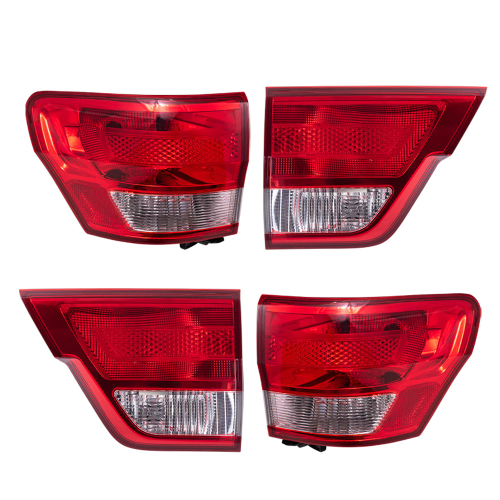 Brock Replacement Driver Left Passenger Right Combination Tail Light Assembly Body And Liftgate Mounted 4 Piece Set For 2011-2013 Jeep Grand Cherokee