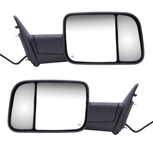 Brock Replacement Pair Set Manual Side Trailer Towing Mirrors 7x10 Flip-Up New Arm Design Compatible with 1994-2001 Pickup Truck 55156335AD 55156334AD