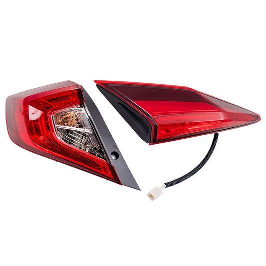 Combination Driver Left Tail Light Assembly Set Body and Lid Mounted 2 Piece Set for 2016-2021 Honda Civic Sedan