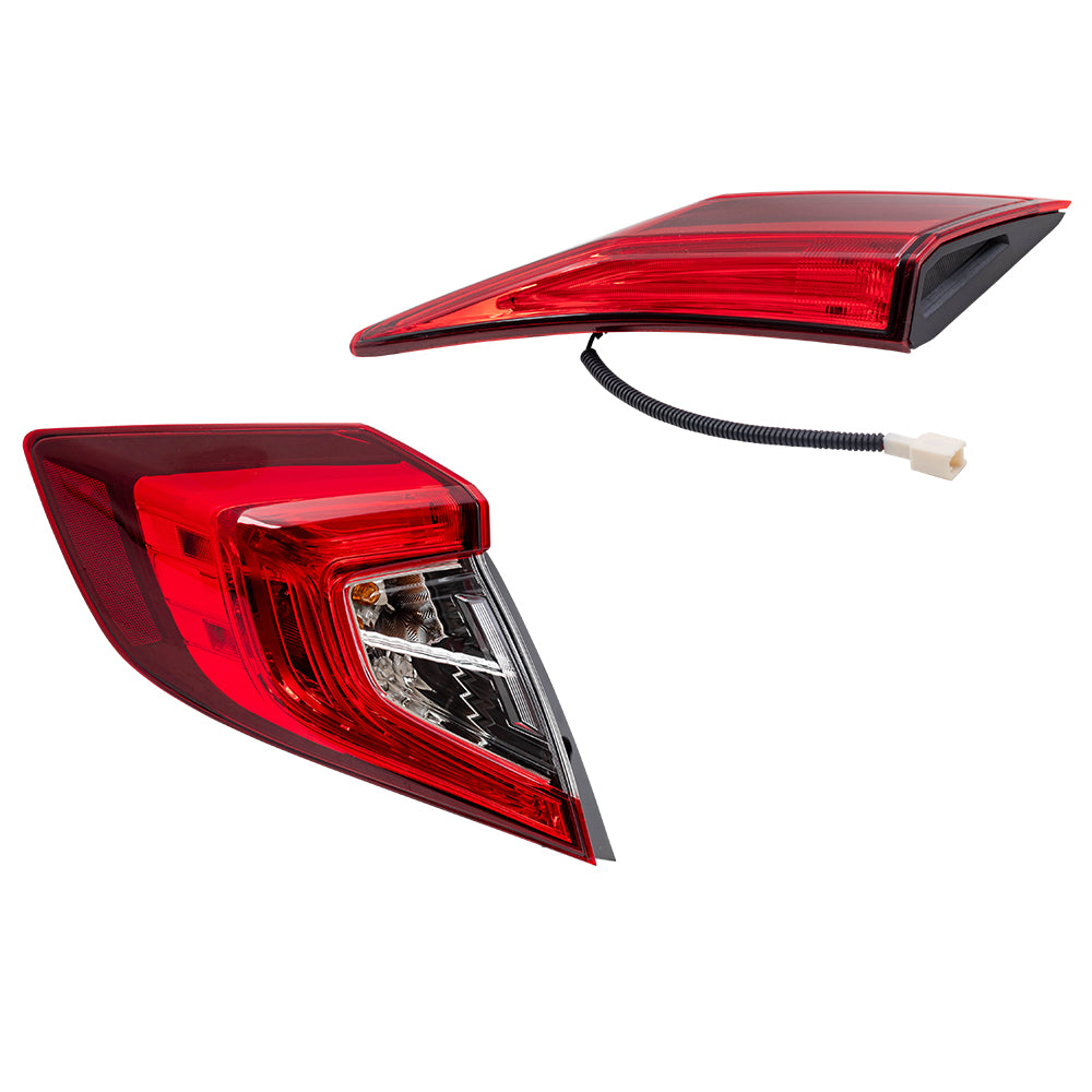 Combination Driver Left Tail Light Assembly Set Body and Lid Mounted 2 Piece Set for 2016-2021 Honda Civic Sedan