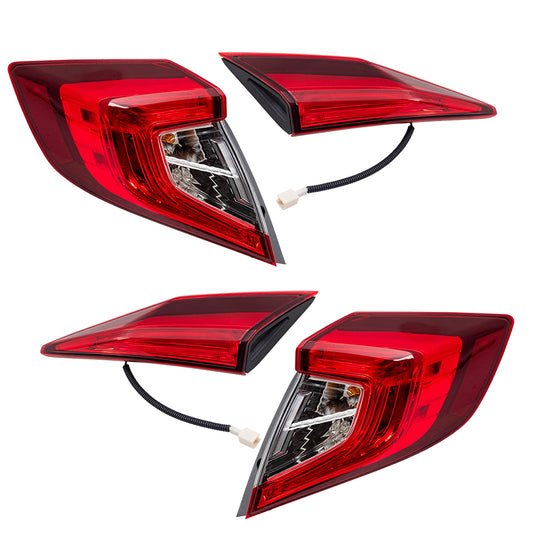 Combination Driver Left Passenger Right Tail Light Assembly Set Body and Lid Mounted 4-piece set for 2016-2021 Honda Civic Sedan