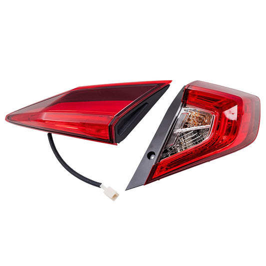 Combination Passenger Right Tail Light Assembly Set Body and Lid Mounted 2 Piece Set for 2016-2021 Honda Civic Sedan