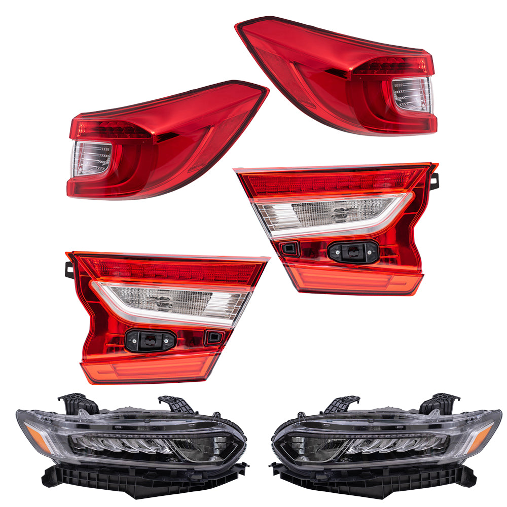 Brock Replacement Driver Left Passenger Right Tail Light & Headlight Assembly 6 Piece Set For 2018-2022 Honda Accord Sedan Except Touring 2021-2022 Honda Accord Hybrid Except Touring