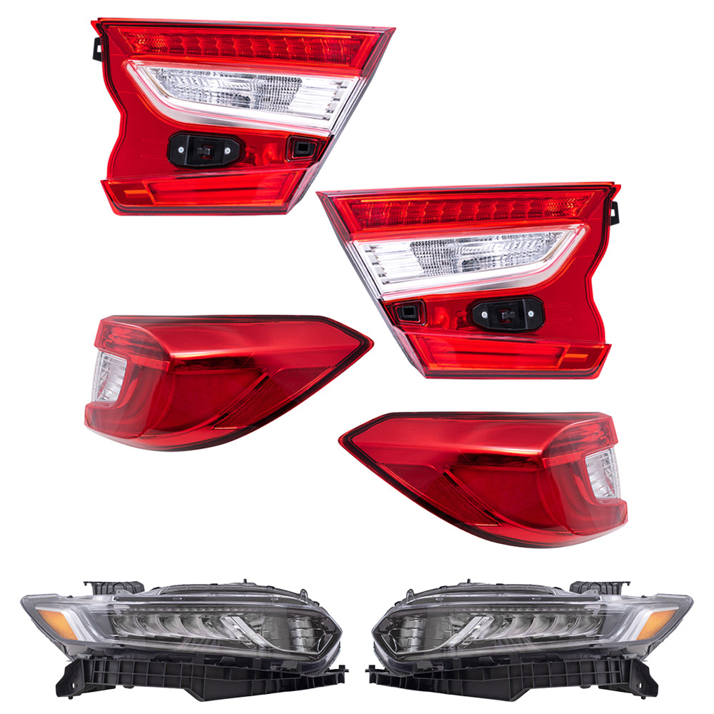 Brock Replacement Driver Left Passenger Right Tail Light & Headlight Assembly 6 Piece Set For 2018-2022 Honda Accord Sedan Except Touring 2021-2022 Honda Accord Hybrid Except Touring