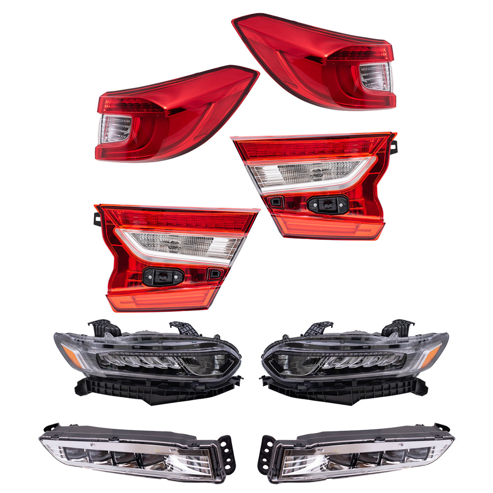 Brock Replacement Driver Left Passenger Right Tail Light-Headlight-Fog Light Assembly 8 Piece Set For 2018-2020 Honda Accord Sedan Except Touring