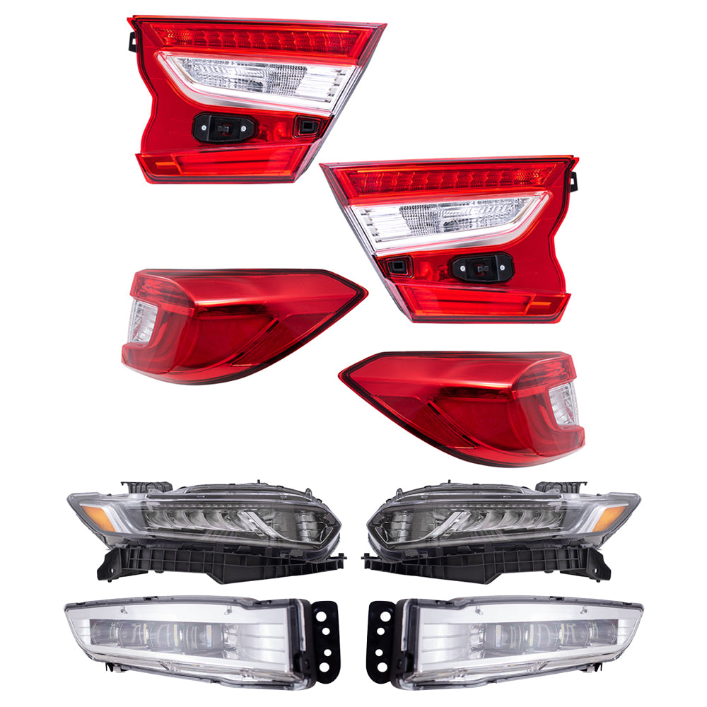 Brock Replacement Driver Left Passenger Right Tail Light-Headlight-Fog Light Assembly 8 Piece Set For 2018-2020 Honda Accord Sedan Except Touring