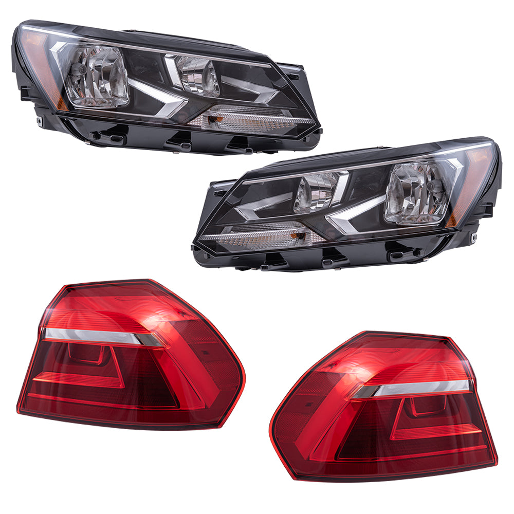 2016-2017 Volkswagen Passat Built To 7/3/2016 Halogen Headlight And Body Mounted Tail Light 4 Piece Set LH+RH