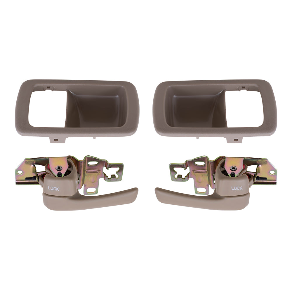 Brock Replacement 4 Pc Set Inside Door Handles with Bezels Beige Compatible with 92-96 Camry