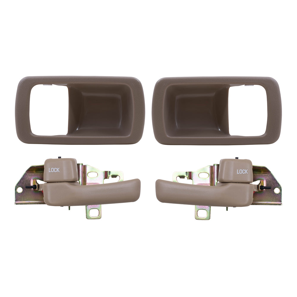 Brock Replacement 4 Pc Set Inside Door Handles with Bezels Beige Compatible with 92-96 Camry