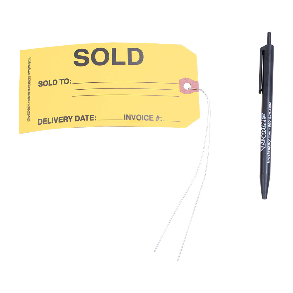 250 Pc Box Yellow "Sold" Inventory Tags 5 3/4" x 2 7/8" Heavy Card Stock Wired Reinforced Eyelet Labels Kit Auto Shop Retail Salvage