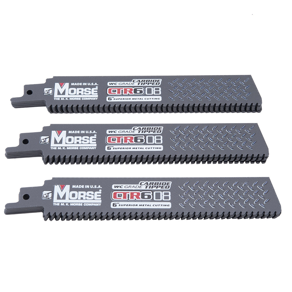 MK Morse CTR608MC15 Carbide Tipped Reciprocating Saw Blade For Thick Metal (3/16 Inch to 1/2 Inch) 6 Inch x 1 Inch x 0.050 Inch 8 TPI 15 Pack