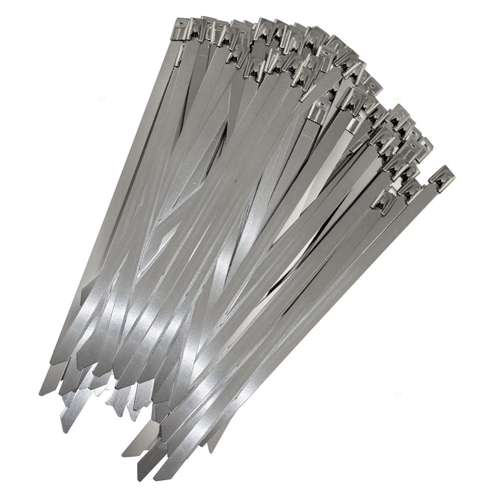 Brock 100 Piece Set Stainless Steel 0.3 x 8" One Hundred Cable Ties with Self-Locking Head