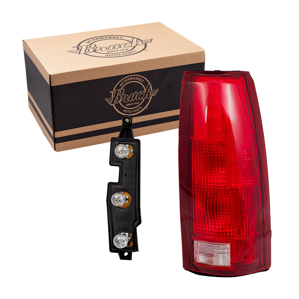 Brock Replacement Passenger Tail Light with Bulb Sockets & Connector Plate Compatible with 88-99 Pickup 00 2500/3500 C/K Old Body Style Truck