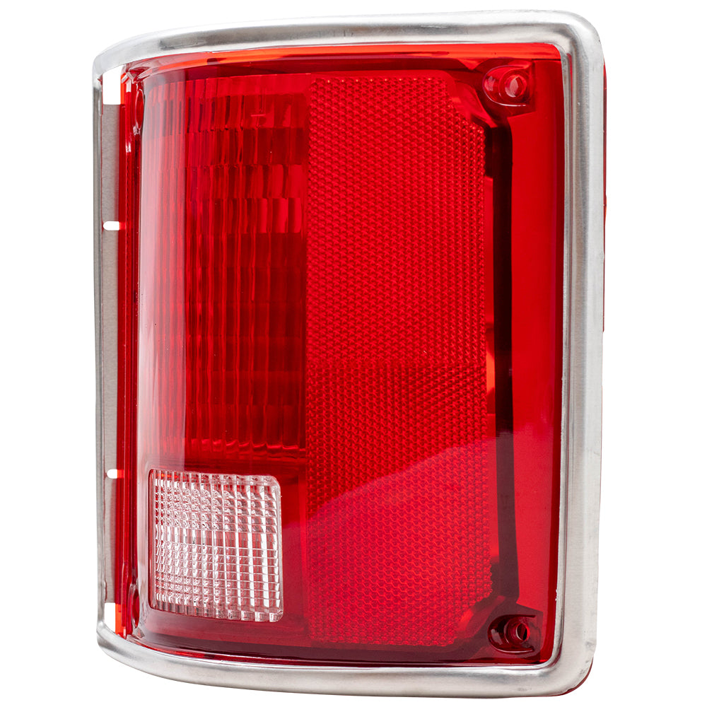 Brock Replacement Passenger Tail Light with Chrome Trim Compatible with 73-91 C/K Pickup Truck SUV 5965772