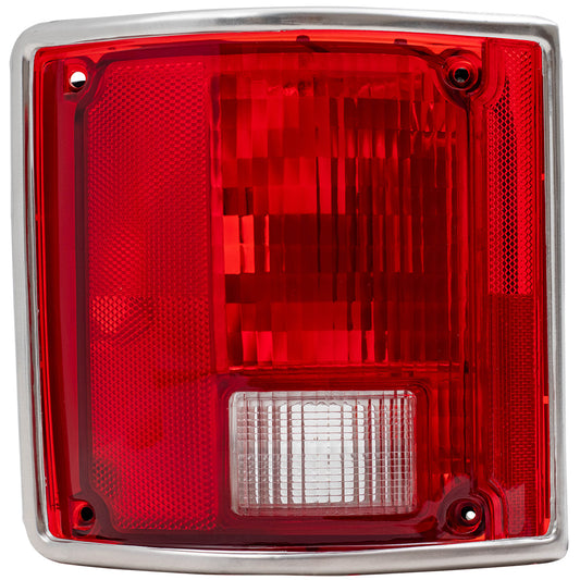 Brock Replacement Driver Tail Light with Chrome Trim Compatible with 73-91 C/K Pickup Truck SUV 5965771