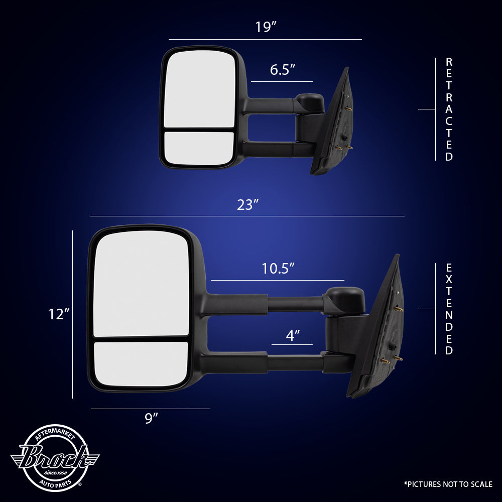 Brock Replacement Driver and Passenger Set Manual Telescopic Tow Mirrors Compatible with 2007-2014 Silverado Sierra Pickup Truck