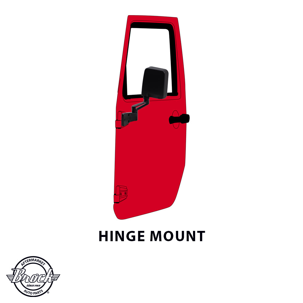 Replacement Passenger Manual Side View Mirror Ready-to-Paint Door Hinge Mounted Compatible with 1987-1995 Wrangler 1997-2002 Wrangler 55027208