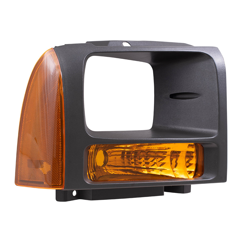 Brock Replacement Driver and Passenger Park Signal Front Marker Lights with Black Bezels Compatible with 2005-2007 F250 F350 F450 Super Duty Pickup Truck