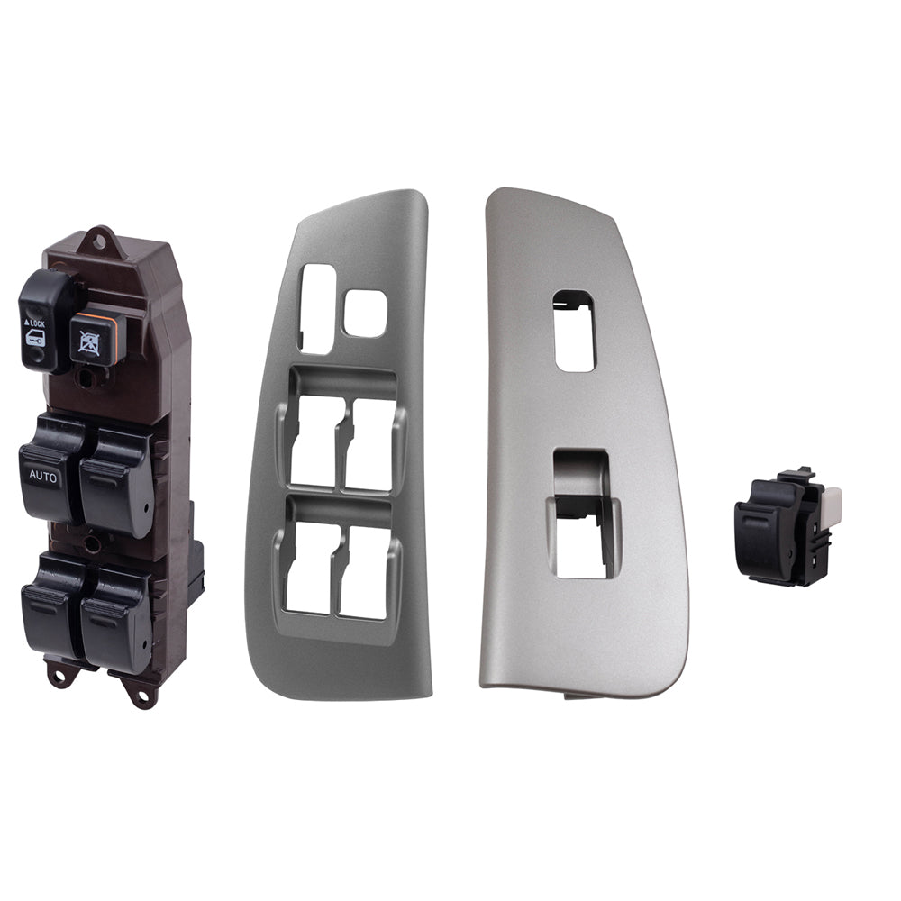 Brock Replacement 4 Pc Set Power Window Switches w/ Silver Bezel Compatible with 03-08 Matrix