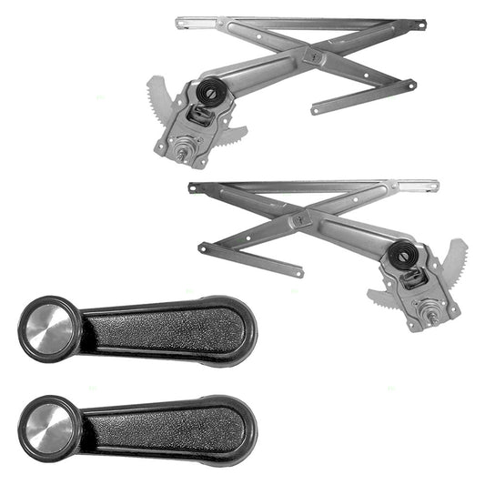 Brock Replacement Front Manual Window Regulators and Black with Chrome Crank Handles Compatible with 90-95 4Runner