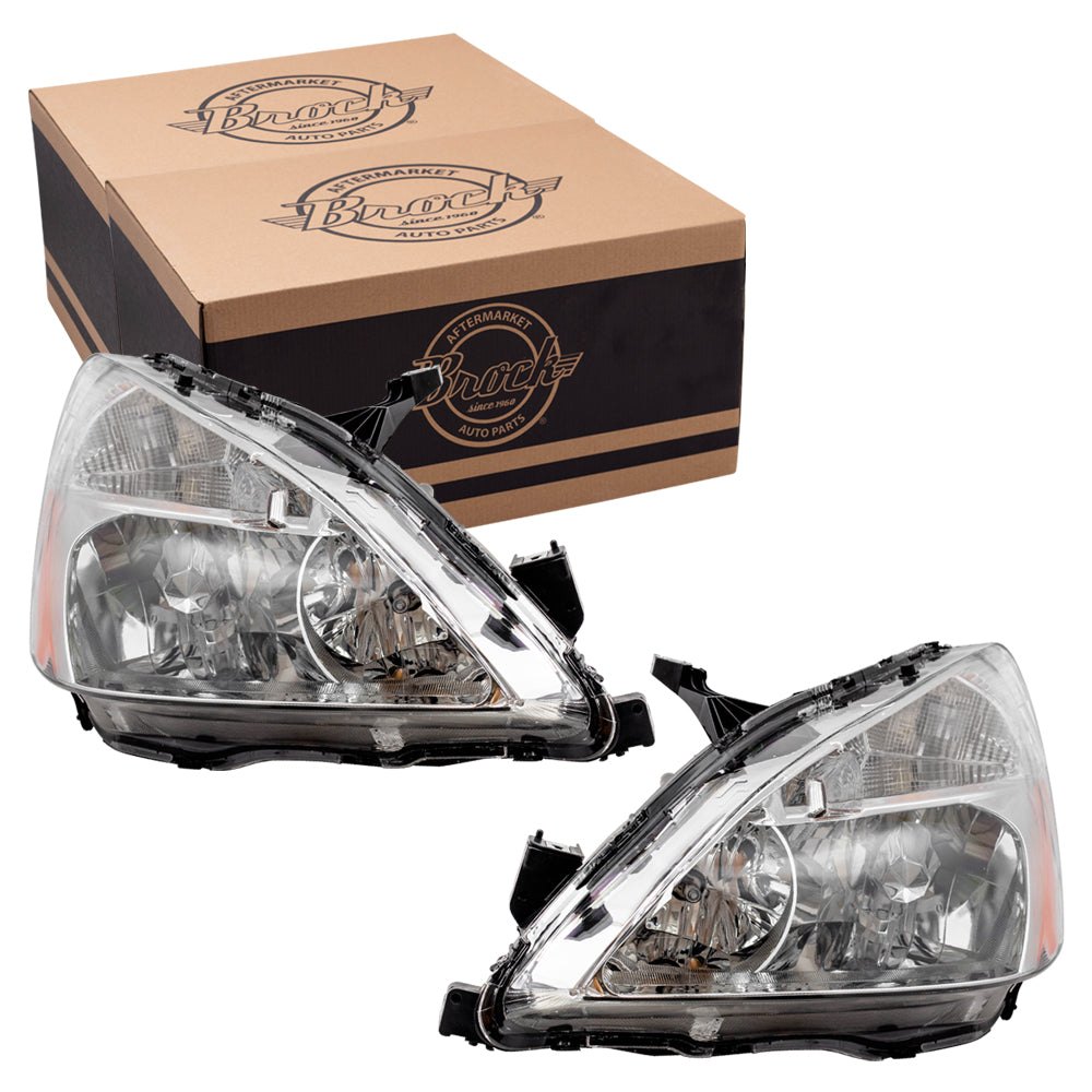 Brock Replacement Headlights Driver and Passenger Compatible with 2003-2007 Accord 33151-SDA-A01 33101-SDA-A01