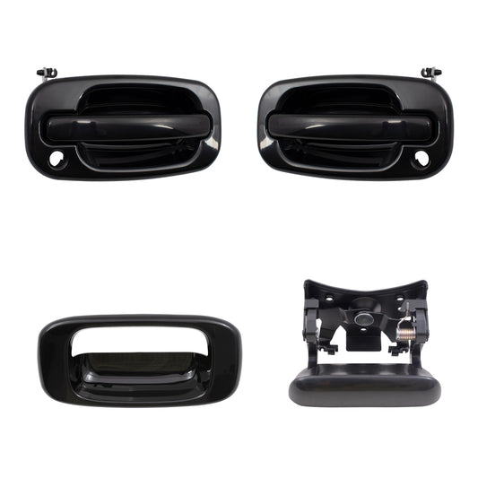 Brock Replacement Front Driver and Passenger Side Outside Door Handles, Tailgate Handle and Tailgate Handle Bezel 4 Piece Set Compatible with 1999-2007 Silverado & 1999-2007 Sierra