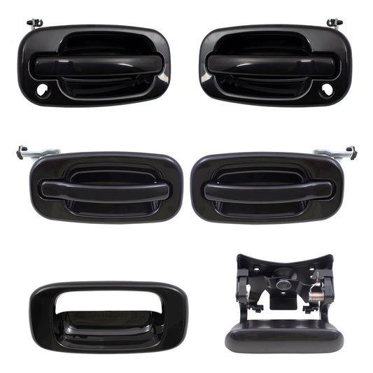 Brock Replacement Front and Rear Outside Door Handles, Tailgate Handle and Tailgate Handle Bezel Paint to Match Black 6 Piece Set Compatible with 2001-2007 Silverado & 2001-2007 Sierra