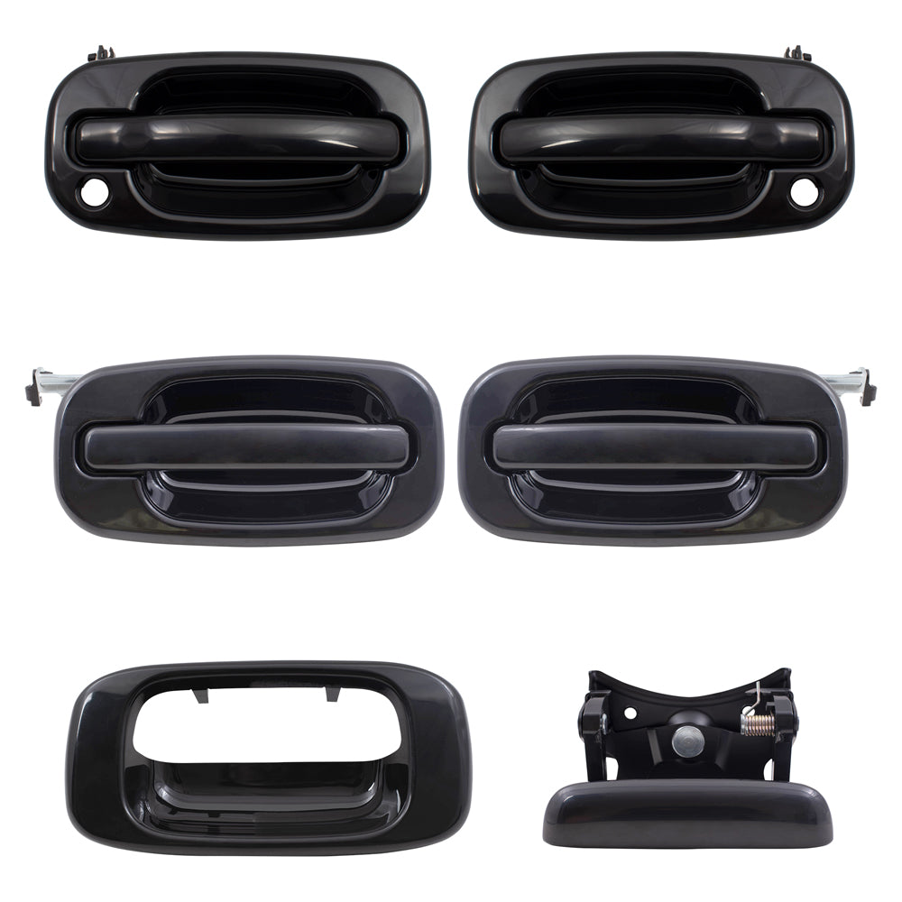 Brock Replacement Front and Rear Outside Door Handles, Tailgate Handle and Tailgate Handle Bezel Paint to Match Black 6 Piece Set Compatible with 2001-2007 Silverado & 2001-2007 Sierra