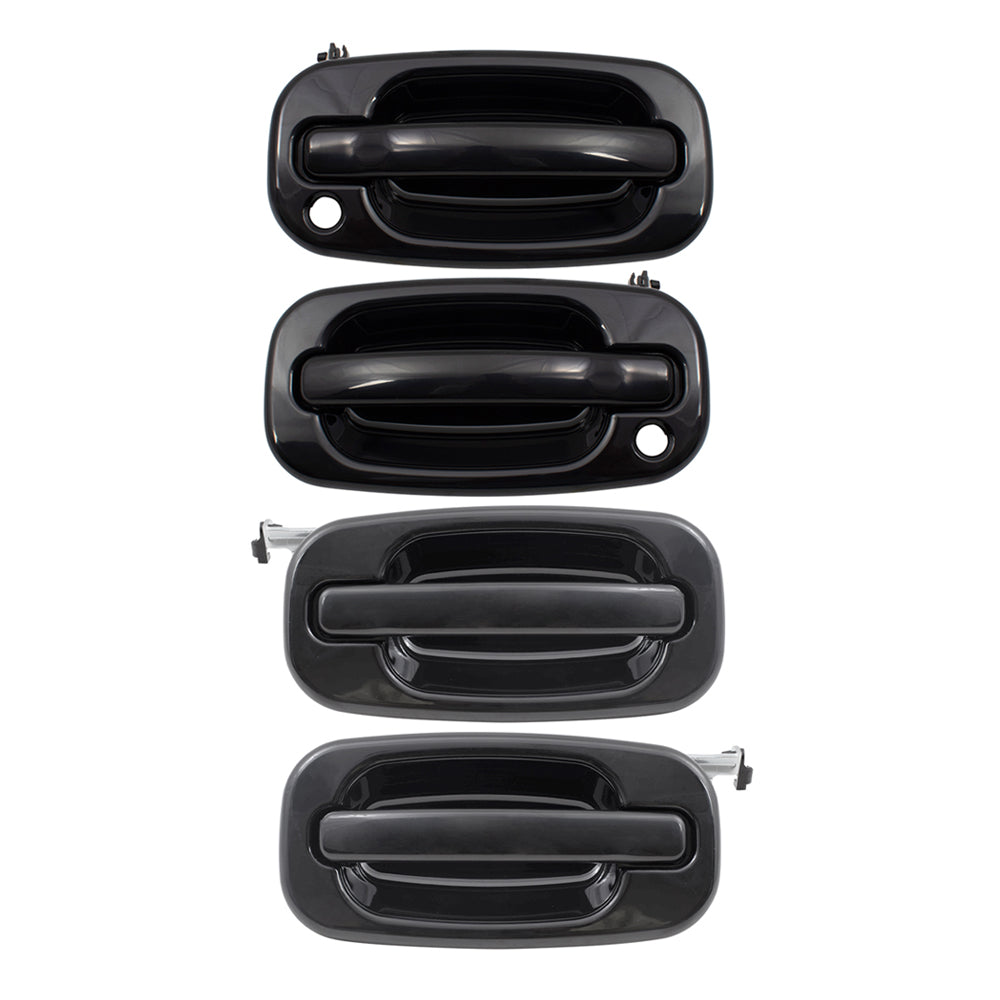 Brock Replacement 4 Pc Set Outside Door Handles Front & Rear 01-07 Silverado Sierra Crew Cab 05-07 Sierra Denali Pickup Truck Replaces 19245505 19245506 19245503 19245504