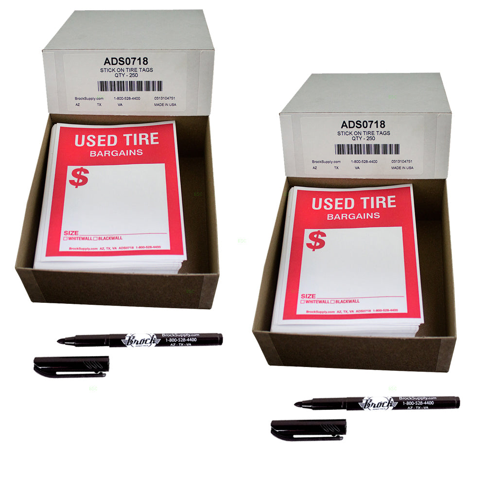 Brock Replacement for 500 Piece 2 Box Set Stick On Adhesive Used Tire Tag Sticker Labels Red & 4" x 5 1/8"