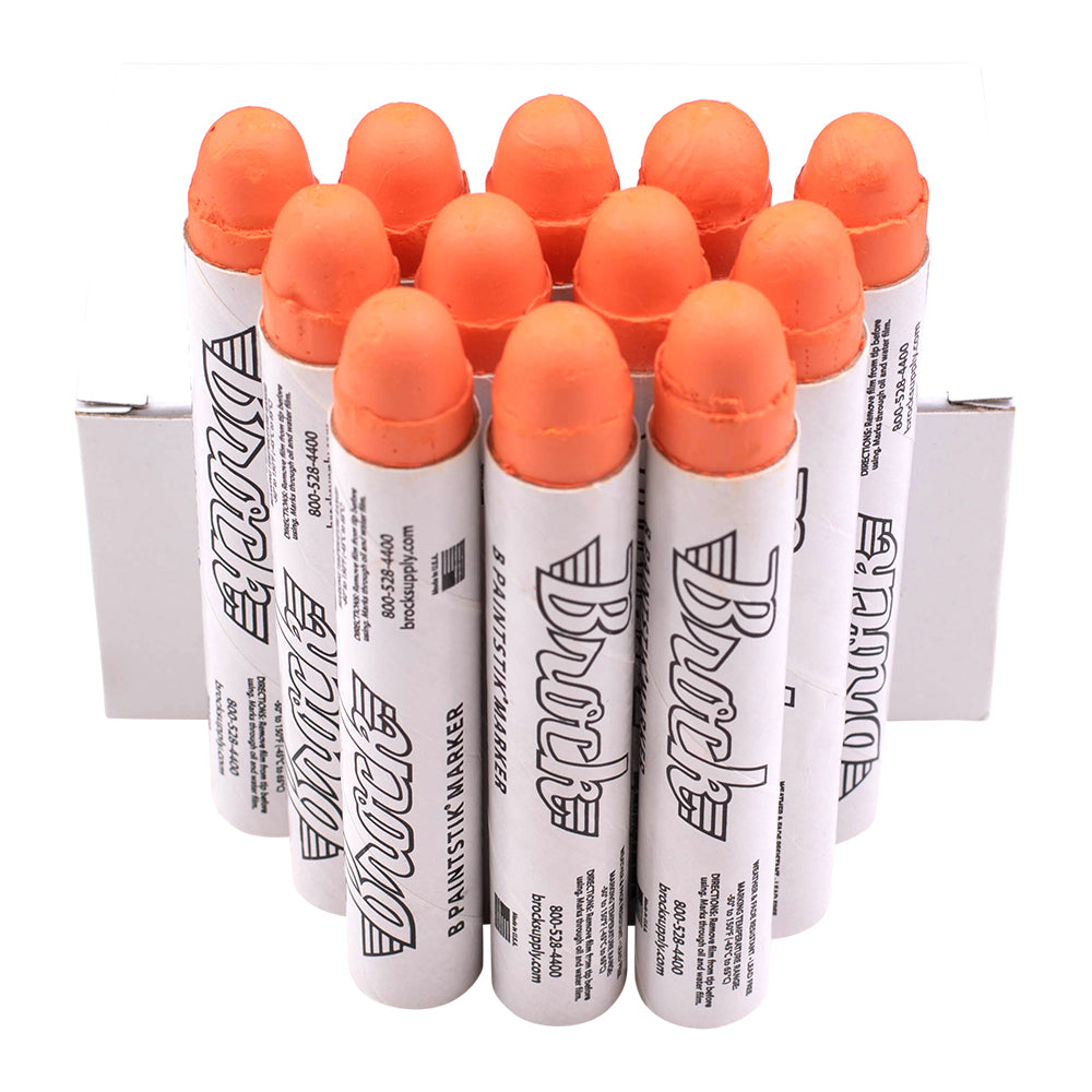 Brock B Paintstik Orange - Multi-Purpose Permanent Solid Paint Marking Crayon For Oily-Wet-Dry-Cold Surfaces - Weather & UV Resistant - Dozen