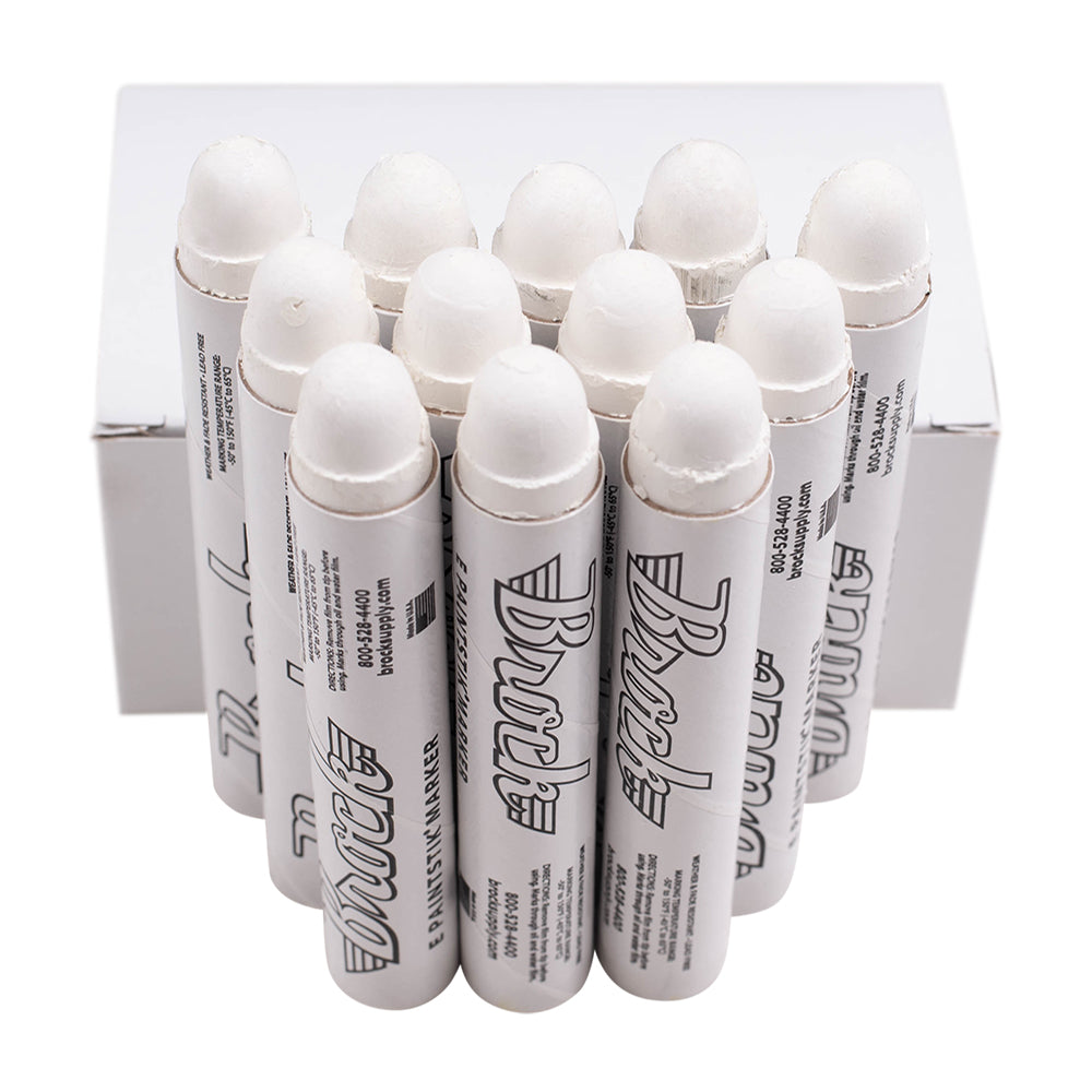 Brock Markal E Paintstiks White - High Intensity Solid Paint Marking Crayon - Multi-Surface - Fast Drying - Wear & Water Resistant For Dimly Lit Areas - Dozen