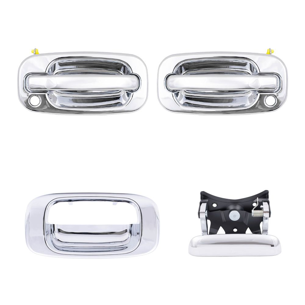 Brock Replacement Front Outside Door Handles, Tailgate Handle and Tailgate Handle Bezel 4 Piece Set Compatible with 1999-2007 Silverado & 1999-2007 Sierra