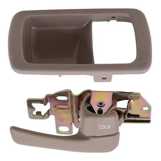 Brock Replacement Passengers Inside Interior Inner Beige Door Handle with Trim Bezel Compatible with 92-96 Camry 69277-32060-S4 69205-32070-W3