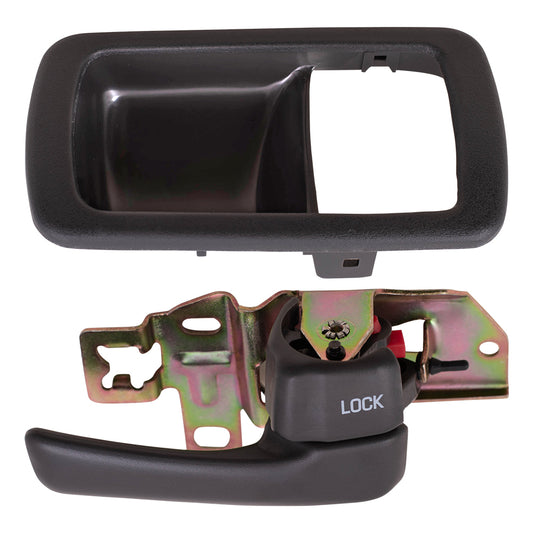 Brock Replacement Passengers Inside Interior Inner Grey Door Handle with Trim Bezel Compatible with 92-96 Camry 69277-32060-S4 69205-32070-W3