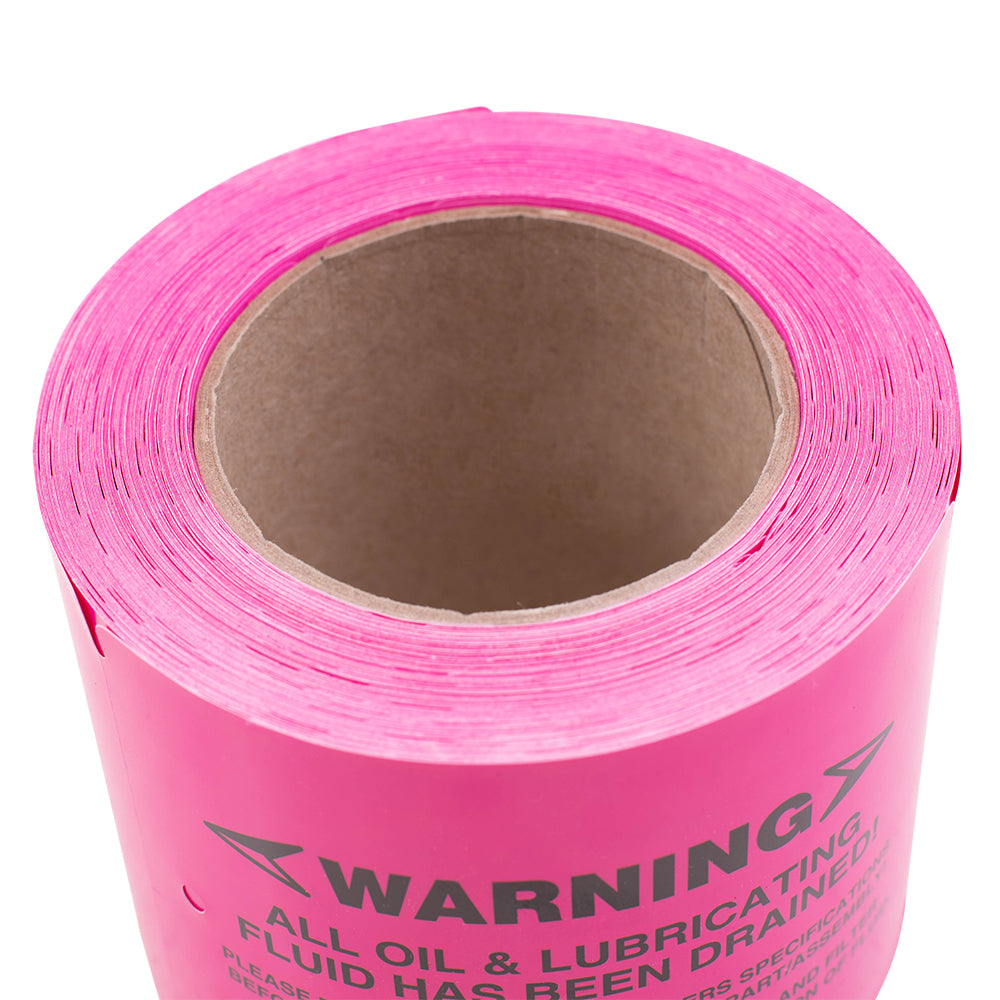 250 Pc Box Pink "Warning - Fluids Drained" Pre-Installation Tags 4" x 5 1/2" Weatherproof Polysteel Labels for Auto Repair Shop Salvage