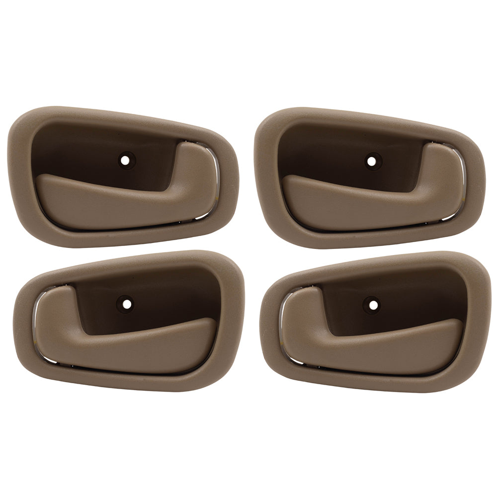 Brock Replacement 4 Piece Set Light Brown Inside Interior Front & Rear Door Handles Compatible with 1998-2002 Corolla Prizm