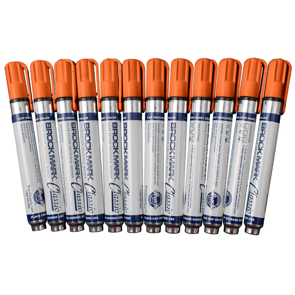 12 Pc Set Orange Brockmark Classic Industrial Paint Markers Permanent Pen Metal Glass Rubber Wood for Auto Construction Arts Warehouse