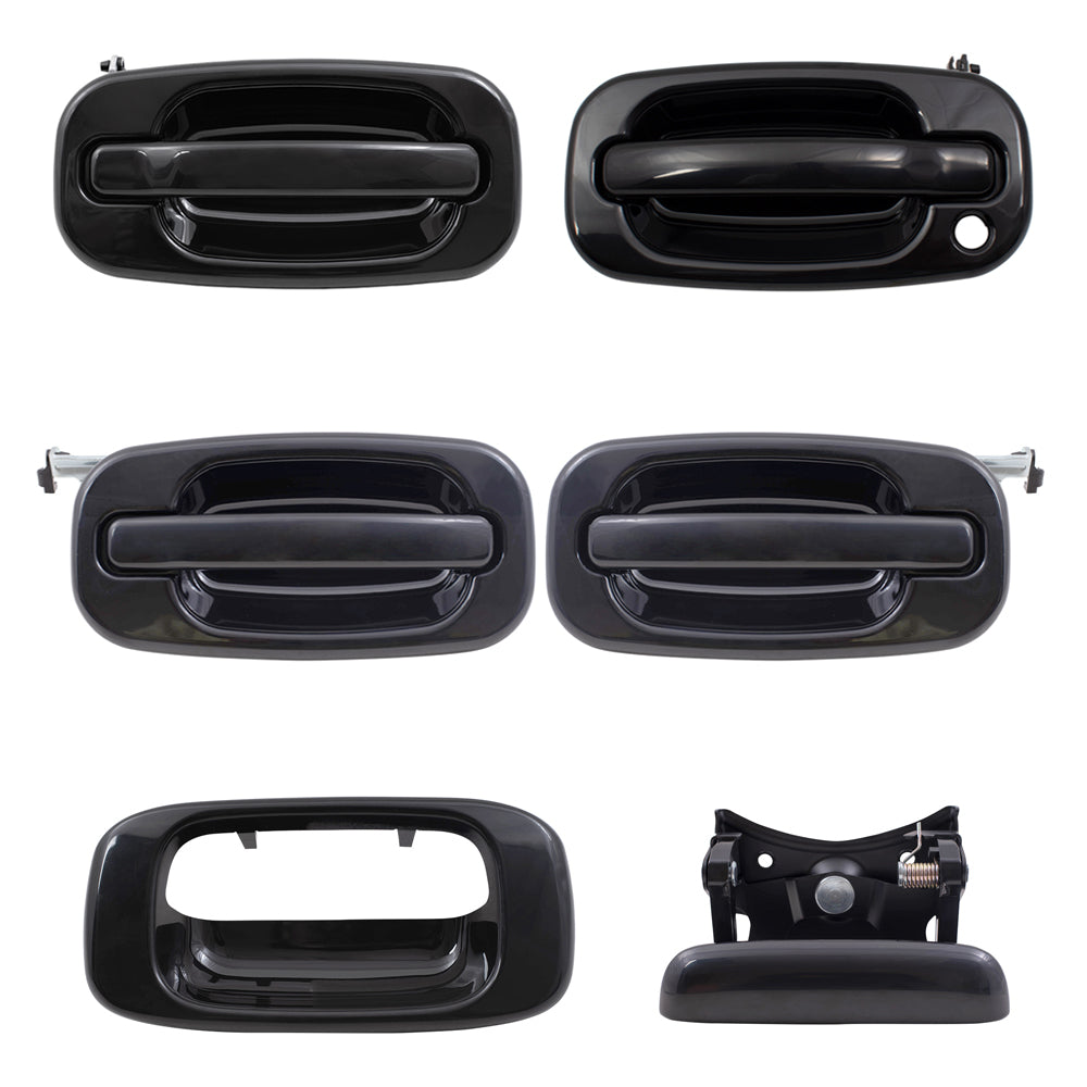 Brock Replacement Front and Rear Outside Door Handles, Tailgate Handle and Tailgate Handle Bezel 6 Piece Set Compatible with 2001-2007 Silverado & 2001-2007 Sierra Crew Cab ONLY