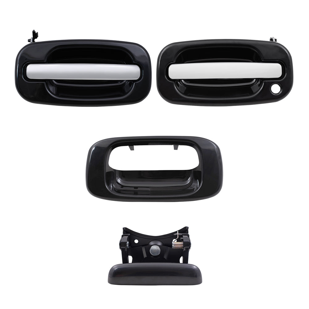 Brock Replacement Front Outside Door Handles, Tailgate Handle and Tailgate Handle Bezel Paint to Match Black 4 Piece Set Compatible with 1999-2007 Silverado & 1999-2007 Sierra