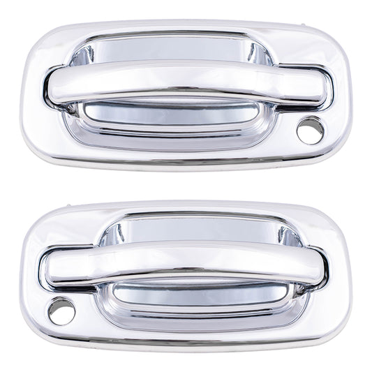 Brock Replacement Driver and Passenger Front Outside Chrome Specialty Door Handles with Keyholes Compatible with Pickup